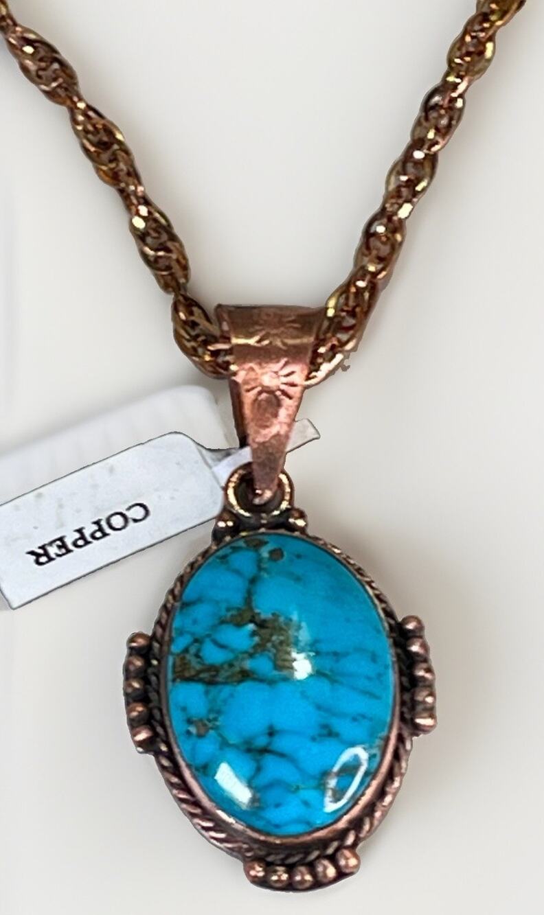 Southwestern Royston Turquoise Handmade Copper Statement Pendant Necklace 24”